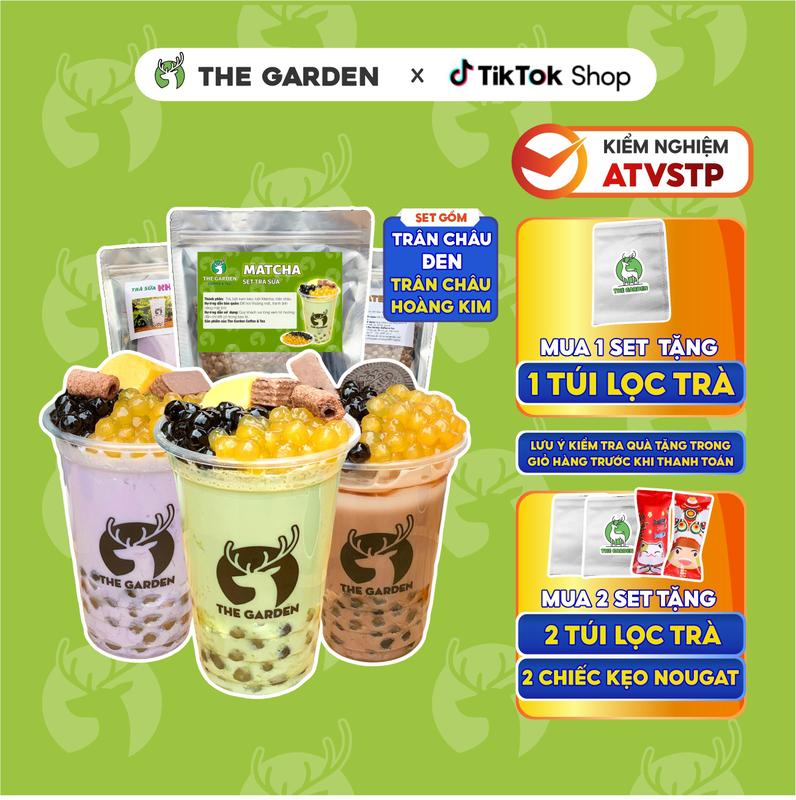 Set Trà Sữa Tự Pha 6-8 ly vị Trân Châu Đường Đen THE GARDEN, Nguyên Liệu Làm Trà Sữa Phúc Long, Matcha Topping