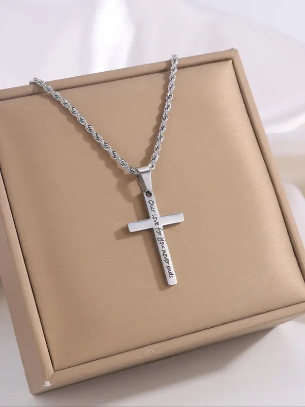 Classic Retro Design Stainless Steel Cross Pendant Necklace, Fashion Charm Necklace for Party, Daily Clothing Decor, Trendy All-match & Exquisite Vintage Jewelry for Birthday Gift, Gifts for Her 3