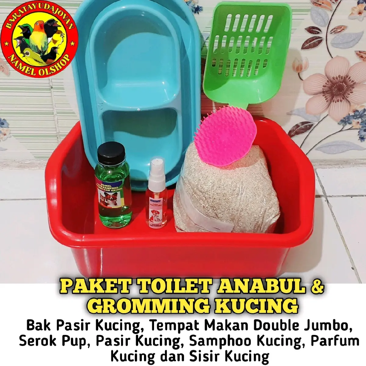 PAKET TOILET ANABUL DAN GROMMING KUCING ANABUL, MULAI DARI BAK PASIR KUCING, SEROK PUP, TEMPAT MAKAN KUCING DUA VARIASI, PASIR KUCING, SAMPHOO KUCING, PARFUM KUCING, SISIR KUCING