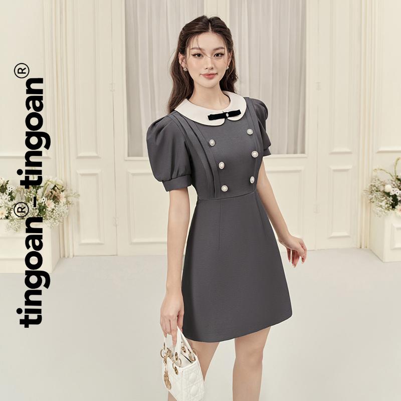 TINGOAN - Váy phối cổ đính nơ đính cúc ngực đen CLASSIE DRESS/GR