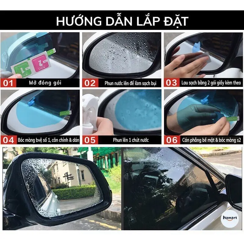 Miếng dán kính chống đọng nước ,dán gương ô tô. Giúp người lái nhìn gương chiếu hậu tốt khi thời tiết mưa 5