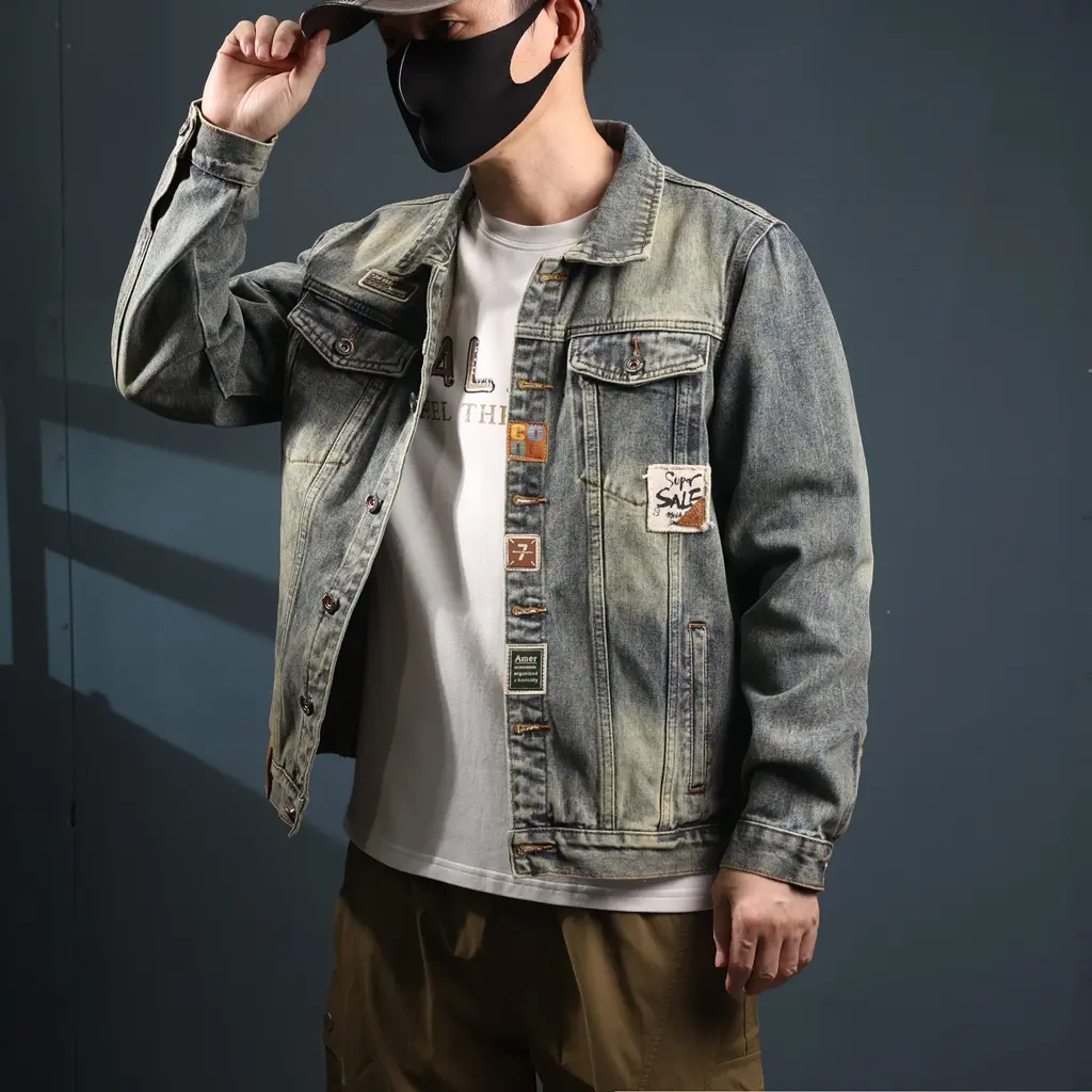 563 Áo khoác denim nam, phong cách cổ điển đường phố Mỹ, cao cấp, dáng rộng vừa vặn, giặt nước, thời trang mới mùa xuân, áo khoác bảo hộ lao động, dễ phối đồ Menswear Jacket