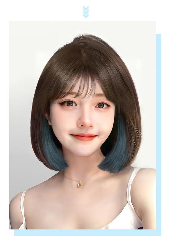 Product Introduction of Women's Fresh Dyed Western Style Youthful-Looking Ear-Hanging Dyed Bobhaircut Breathable Full-Head Wig Fashionable Thin Face-Looking Small 9