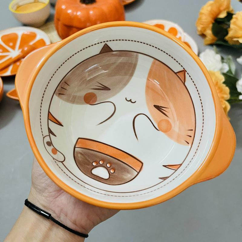 Bát Đĩa Gốm Sứ Decor, Bát Ăn Cơm, Bát Ăn Chè, Chén Dĩa Dễ Thương Bộ Bát Đĩa Sét Bát Đĩa Cam 16 Món 2