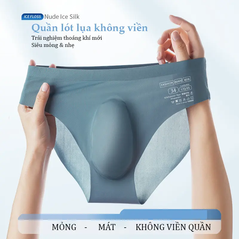 Quần Lót Nam Tam Giác Vải Lụa Lạnh Siêu Mỏng Không Đường May Thoáng Khí