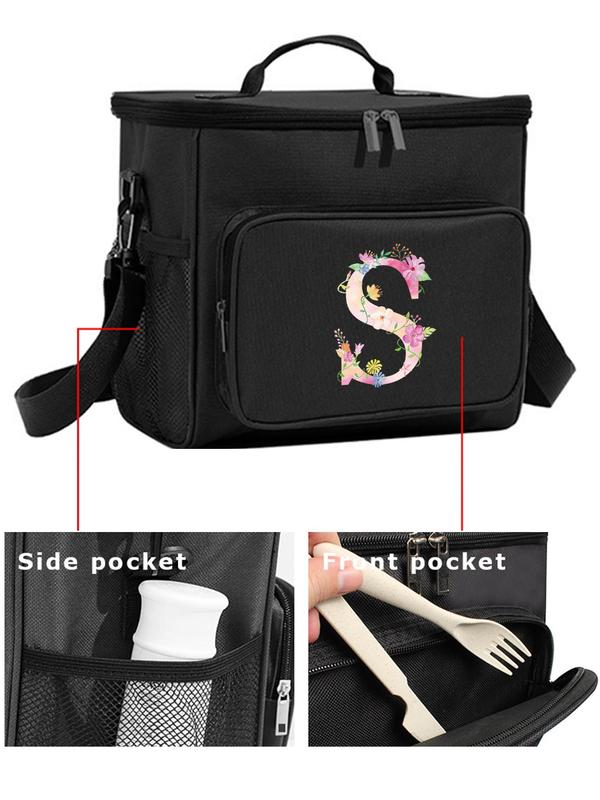 Letter Pattern Lunch Bag, Large Capacity Leakproof Insulated Lunch Bag, Portable Lunch Box Bag for Students and Office Workers, Travel and Picnic 3