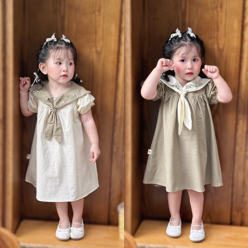 [Baobao kids] VÁY CỔ THỦY THỦ THÊU HOA CHẤT LINEN CHO BÉ GÁI - M78