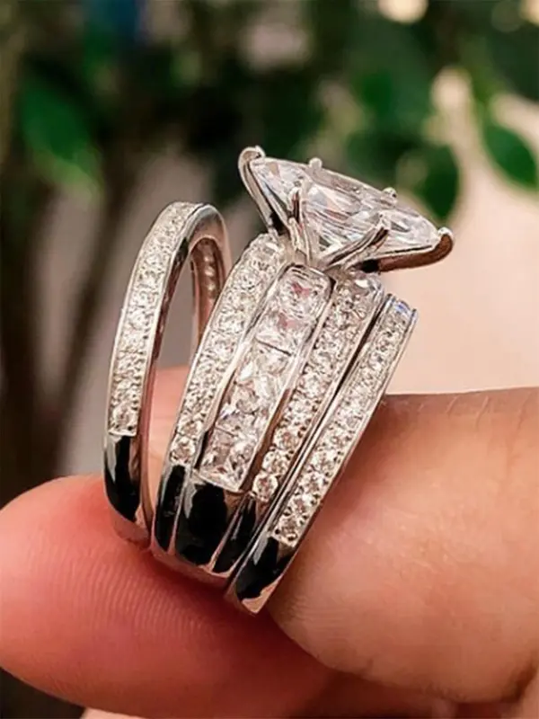 Elegant Artificial Zircon Decorated Ring Set, 3 Counts Rings for Women, Engagement Anniversary Party Accessories, Trendy All-match & Exquisite Jewelry for Birthday Gift 7