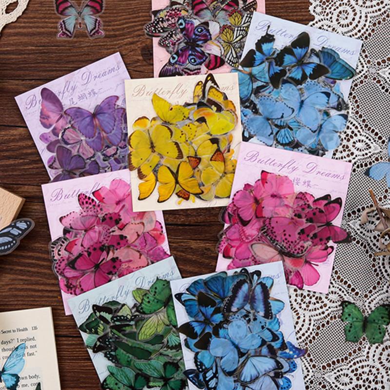Hình dán Chủ Đề giấc mơ Bướm Bộ 40 chiếc Chất liệu tự làm trang trí Đầy màu sắc Gói hình dán Bướm đẹp Diy