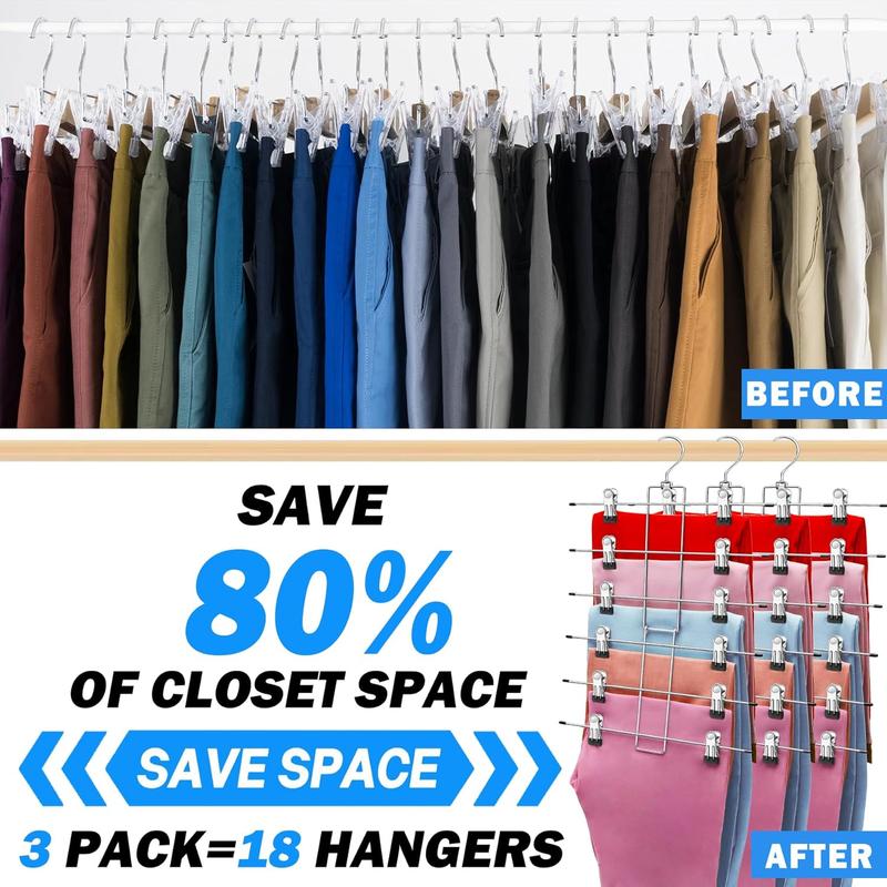 6 Layer Organizing Metal Holder, 1/2/3 Counts Space Saving Adjustable Rotatable Clothes Hanger with Clip, Home Organizer for Bedroom, Summer Gift 7