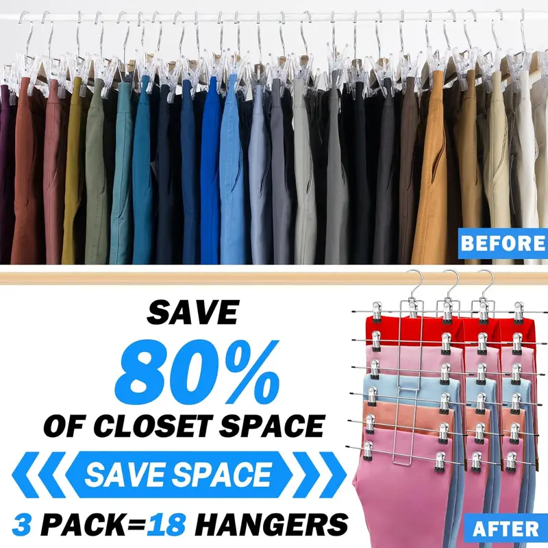 6 Layer Organizing Metal Holder, 1/2/3 Counts Space Saving Adjustable Rotatable Clothes Hanger with Clip, Home Organizer for Bedroom, Summer Gift 6