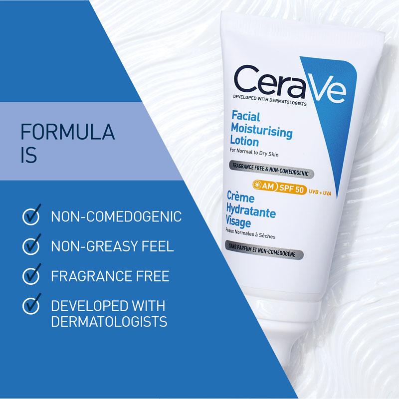 CeraVe AM Facial Moisturising Lotion SPF50 with Ceramides & Vitamin E for Normal to Dry Skin 52ml Lightweight Moisturizers Skincare Fragrance 3