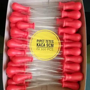 Pipet tetes kaca 9cm dot merah isi 100 pcs