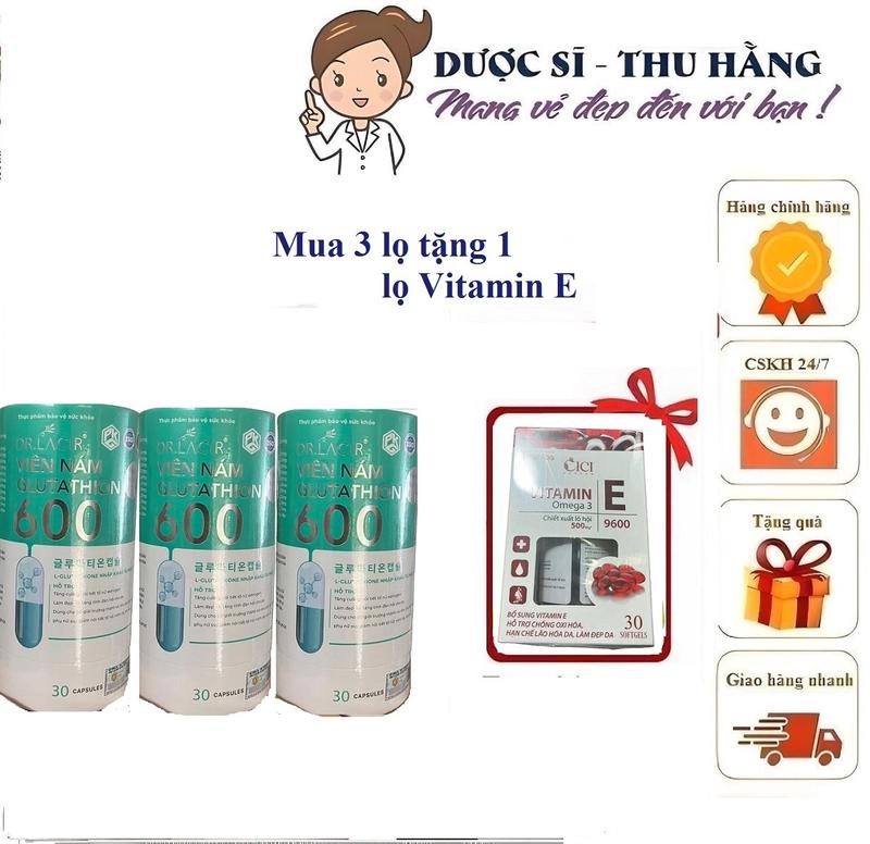 1 hộp viên uống bổ sung sắc đẹp Glutathione 600 mới Sản phẩm chăm sóc da ( 3h glu tặng 1 vtm E )