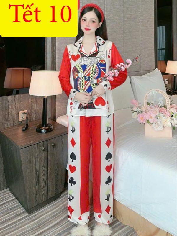 [40-70kg] Đồ bộ pijama tết 2025 ất tỵ mới nhất vải lụa ánh kim mềm mát 7