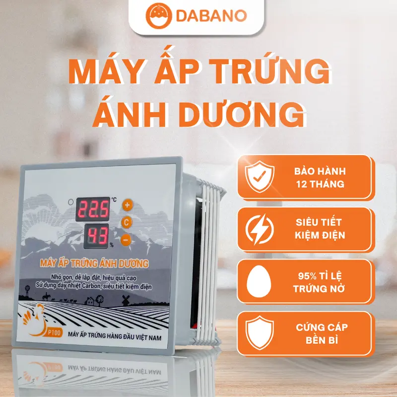 Máy Ấp Trứng Ánh Dương P100 Tạo Nhiệt Carbon, Máy Ấp Đảo Tay 10 đến 100 Quả Nở Đạt 95% - DABANO 0