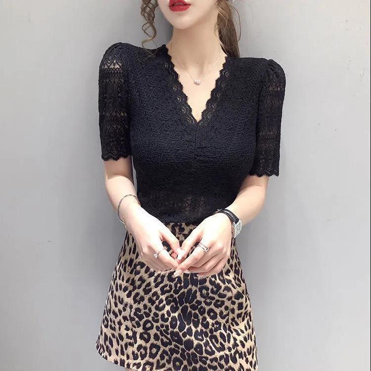 Áo Sơ Mi Ren khoét Tay bồng Cho Nữ, Hàng Mới Về Mùa Hè, ngắn Tay, Cổ Chữ V, Áo Gợi Cảm, Độc Đáo, Dáng Ôm, Dễ Phối Đồ, Cỡ Nhỏ Áo Sơ Mi Nhỏ Top Women 3
