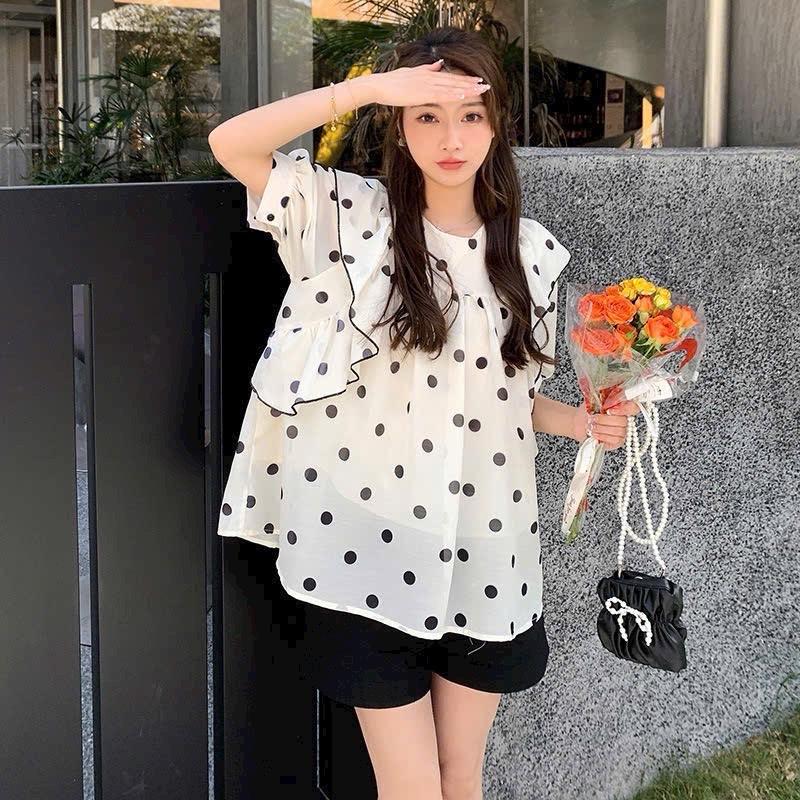 Áo Bầu Chấm Bi cánh tiên dáng baby doll - Free size (45-65kg)