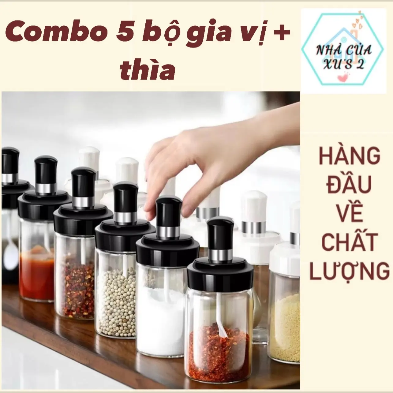 [Mua 5 Lọ Tặng 1 Lọ] Combo 5 Lọ Đựng Gia Vị Thủy Tinh Kèm thìa Tiện lợi