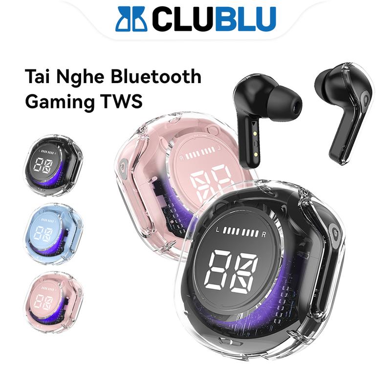  -CLUBLU- Tai Nghe Bluetooth Gaming TWS in Ear Độ Trễ Cực Thấp Hộp Đựng Trong Suốt LED Hiển Thị Kỹ Thuật Số Âm Bass Cute Nhét Tai Nghe Nhạc Earphone 