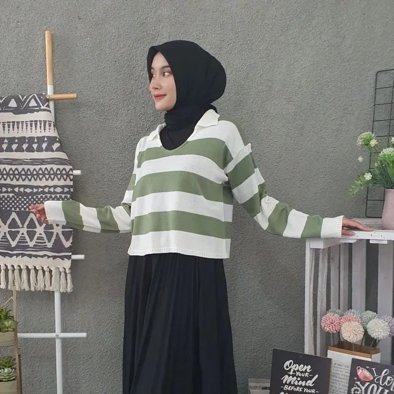 BLOUSE FUJI CROP TOP RAJUT BLASTER  - ATASAN STRIPE RAJUT - BLOUSE KNIT 3