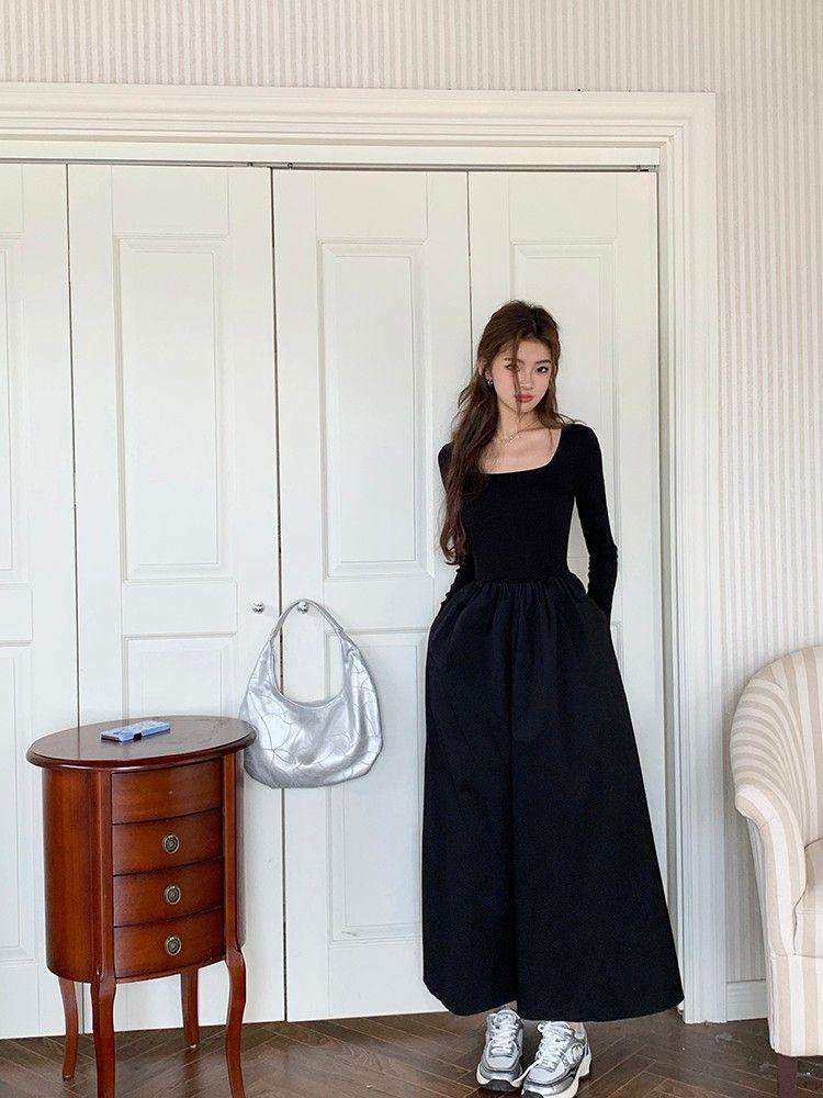 Product Introduction of French Hepburn style long sleeve square neck bottoms dress WOMEN'S autumn 2024 new high-grade elegant inner match long dress Casual Womenswear 10
