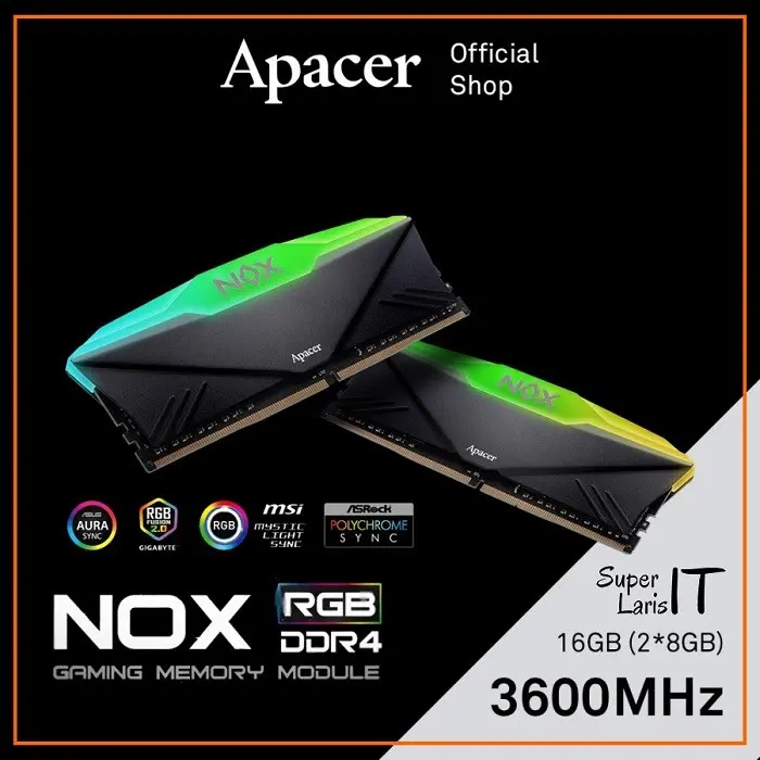Ram Gaming Apacer Nox RGB 32GB 2 x 16GB DDR4 3600 MHz Dual Channel PC Komputer