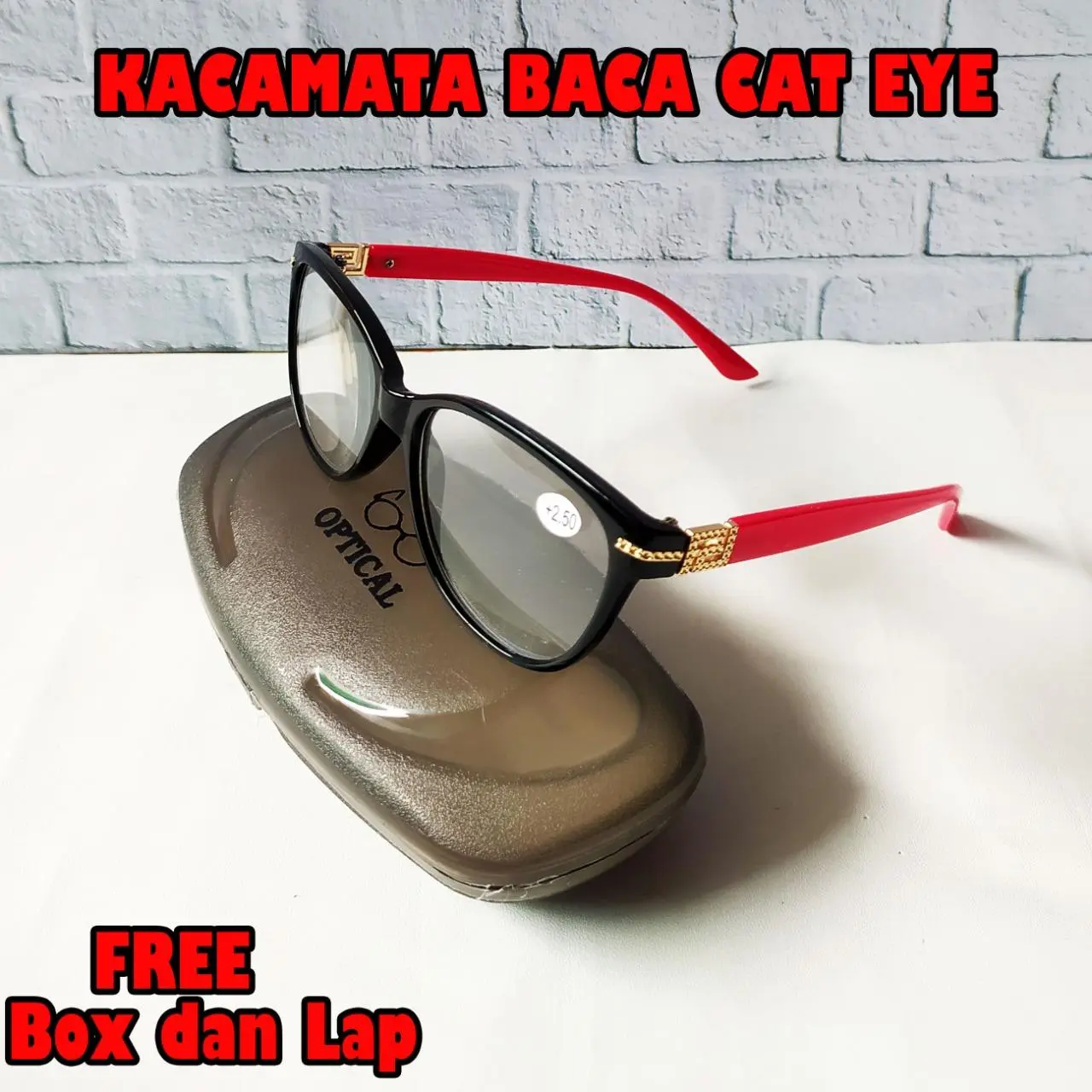 Kacamata Baca lensa Plus Wanita Model Cat Eye T86 coklat hitam