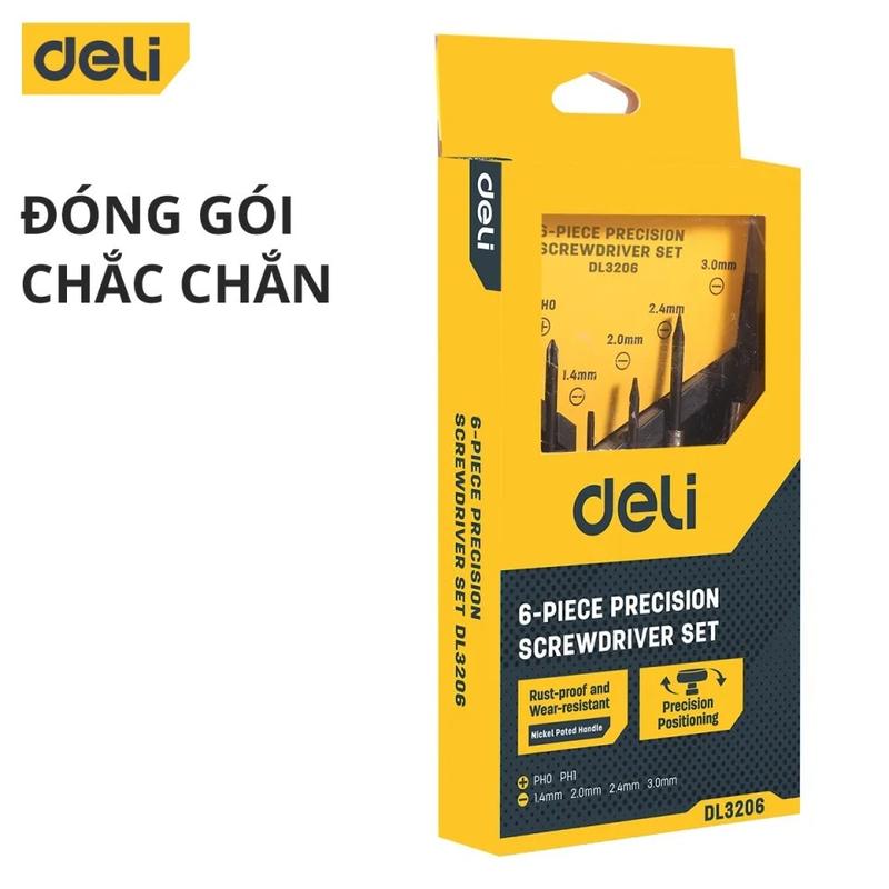 BỘ TUA VÍT ĐA NĂNG SỬA ĐỒNG HỒ, LAPTOP 6 CHIẾC DELI EDL3206. THIẾT KẾ NHỎ, GỌN, TIỆN ÍCH 5