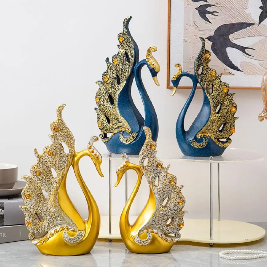 Swan Design Resin Ornament, 2 Counts/set Modern Desktop Decoration Craft, Home Decor Supplies for Living Room, Bedroom, Office, Table Decor