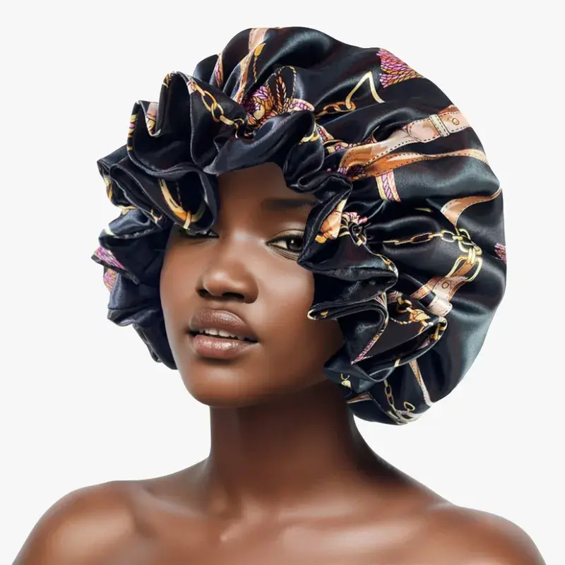 Silky Satin Bonnet Women Sleeping Cap Large Reversible Satin Linned Night Sleep Headwrap Hat Hair Wrap Accessories