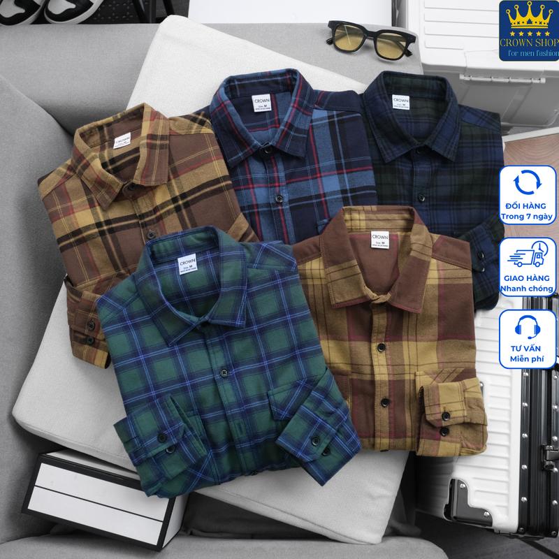 Áo sơ mi nam dài tay, sọc caro phối túi chất vải nỉ mềm mịn,  Có Cổ trẻ trung năng động, mặc khoát ngoài thoáng mát Shirt Menswear thanh lịch