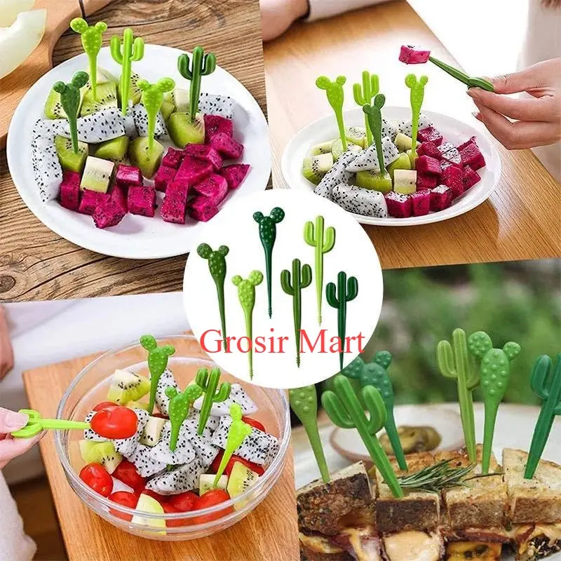 Tusukan Bento Kaktus isi 6 Tusukan Bento Karakter Lucu Gemoy Hias Bekal Anak Perintilan Bento Tools Food Pick