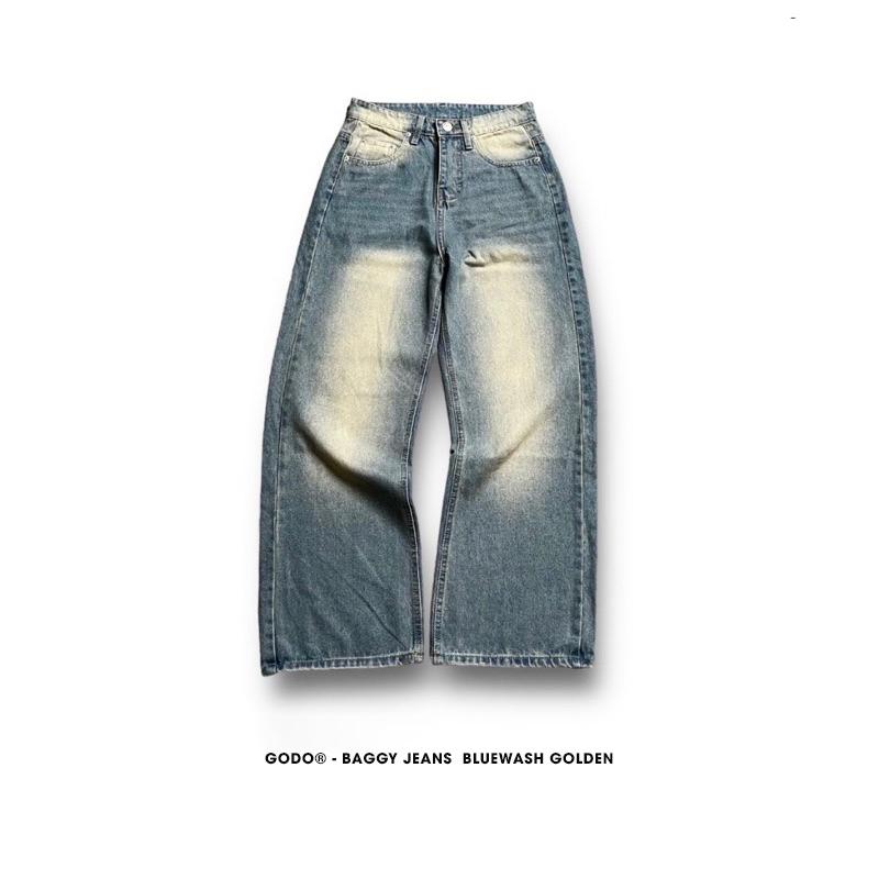 GODO - BAGGY JEANS  BLUEWASH GOLDEN - Quần jeans wash xanh nhạt GJ24 2
