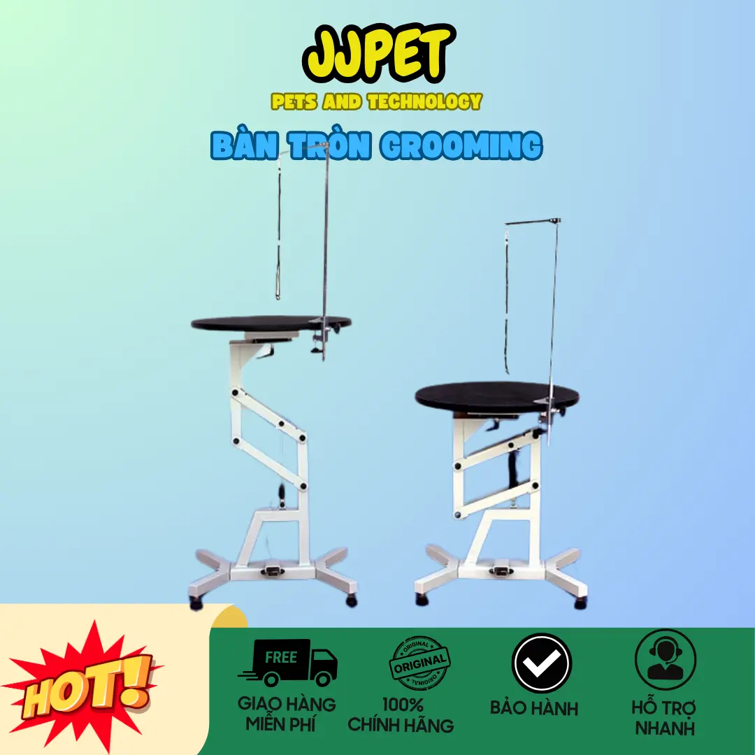 Bàn tròn Grooming- Bàn cắt tỉa thú cưng- Nâng hạ thủy lực- Quay 360-KT60CM- Nâng (70-100)CM