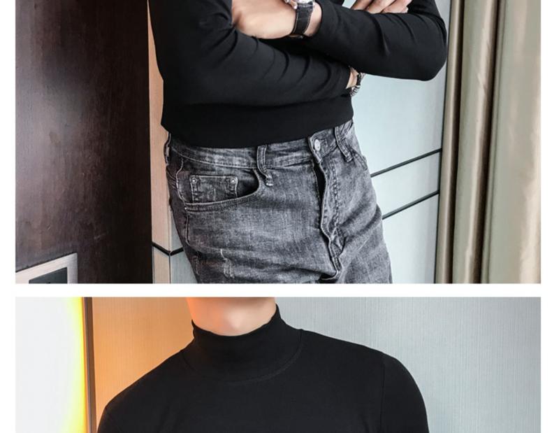 Product Introduction of Half Turtleneck Long Sleeve T-Shirt for Men, Autumn High-End Slim Fit Solid Color Mid-Neck Fleece Stretch Base Layer Pedal 21