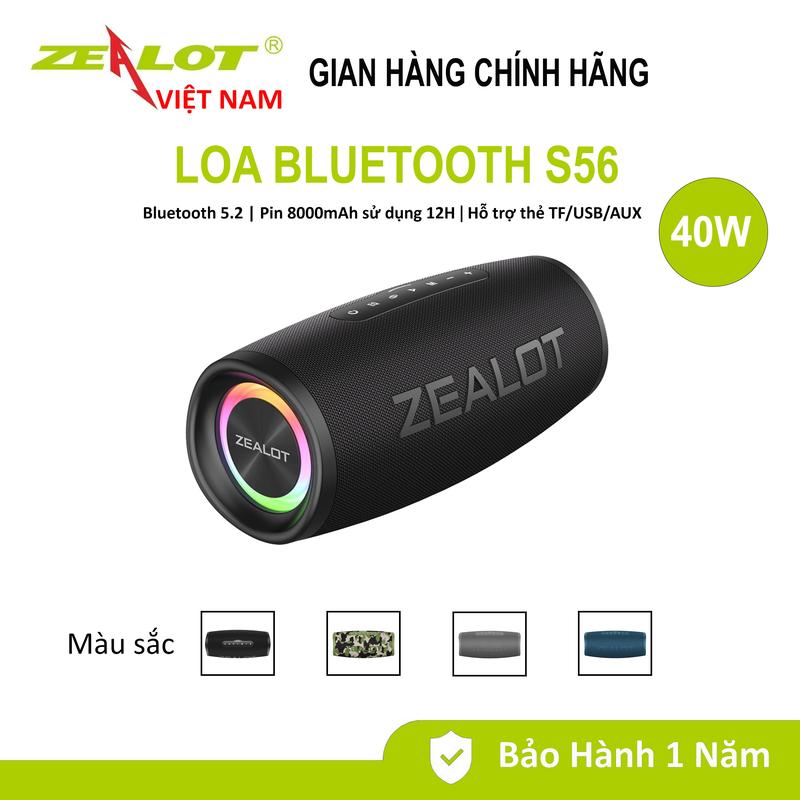 Loa Bluetooth ZEALOT S56 - 40W, pin 8000mAh, Loa Siêu Trầm kháng ip67, Loa  Ngoài Trời Âm Thanh Nổi Âm Thanh Vòm Thiết Kế Di Động Đèn RGB - Bảo hành 12 tháng loa bluetooth Củ Loa Nghe Nhạc Củ Loa Nghe Nhạc loa  cong