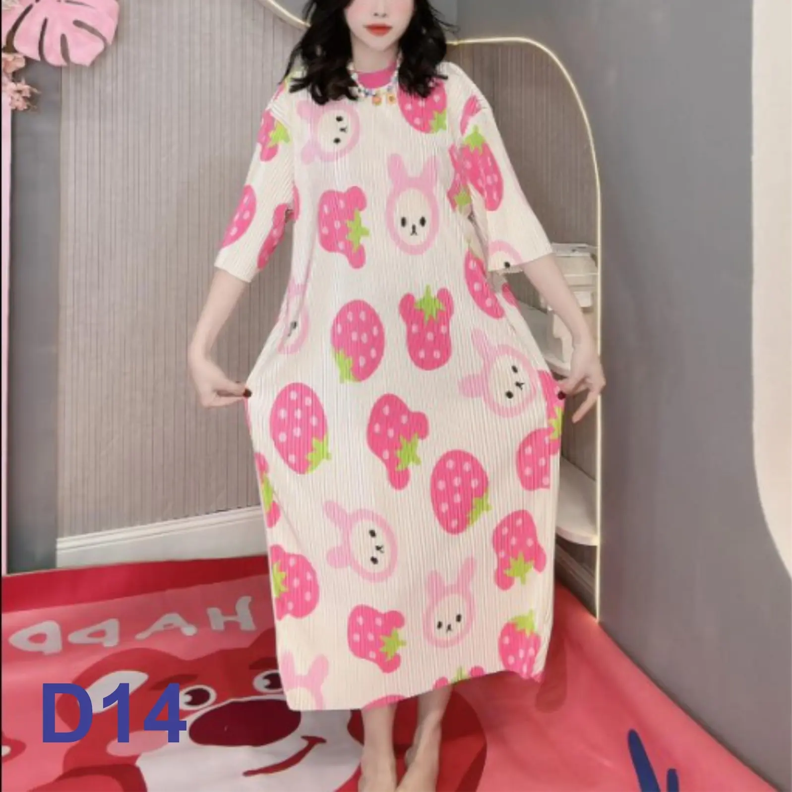 Đầm suông dập ly, in hoạt hình , form rộng chất liệu thun co dãn thoải mái Nữ Women