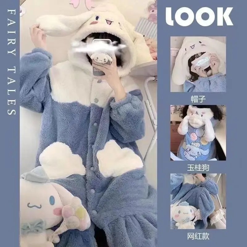Bộ Đồ Ngủ Mùa Đông, Cinnamoroll Và Babycinnamoroll, Dành Cho Nữ, Lót Lông Cừu, Lông Cừu San Hô Dày, Váy Ngủ Clow M, Bộ Đồ Mặc Nhà Dài, Có Thể Mặc Ngoài Trời, Năm 2024
