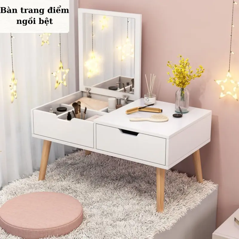 (LẮP GHÉP SẴN) Bàn trang điểm mini có gương,bàn trang điểm ngồi bệt có gương soi và ngăn đồ tiện lợi làm bàn trang điểm ngồi bệt có gương, bàn phấn có gương kết hợp làm bàn học, bàn làm việc bàn _ Vietnam Có ngăn kéo bàn  học 0