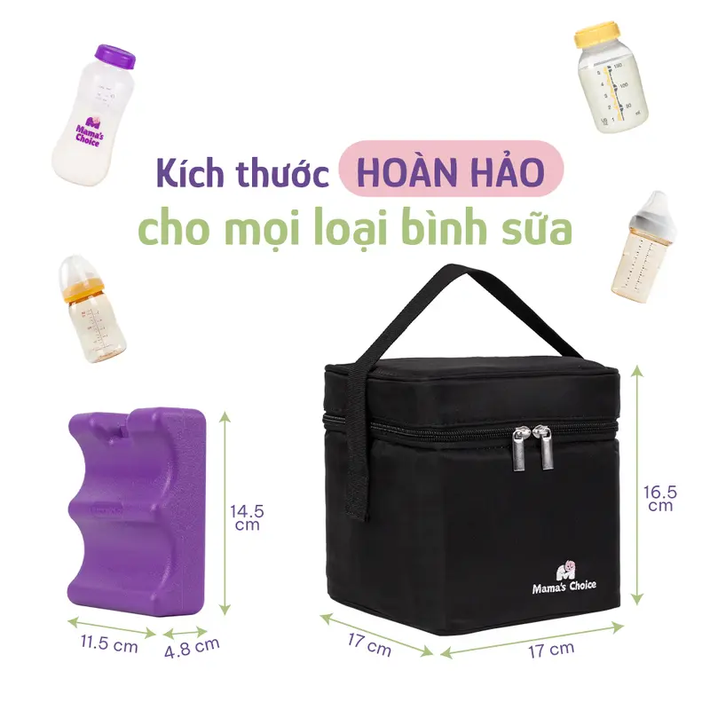 Combo Bộ Giữ Lạnh Sữa Mẹ Mama’s Choice, Túi Giữ Nhiệt Chất Liệu Cao Cấp 4 Lớp Dày Dặn Kèm Đá Khô Giữ Lạnh 3