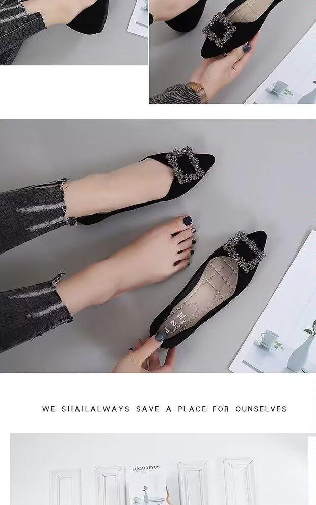 Product Introduction of Giày bệt mũi nhọn da lộn đính đá cho nữ, Giày làm việc đế mềm chuyên nghiệp màu đen cho mùa xuân, tất cả các mùa, Giày nữ 9