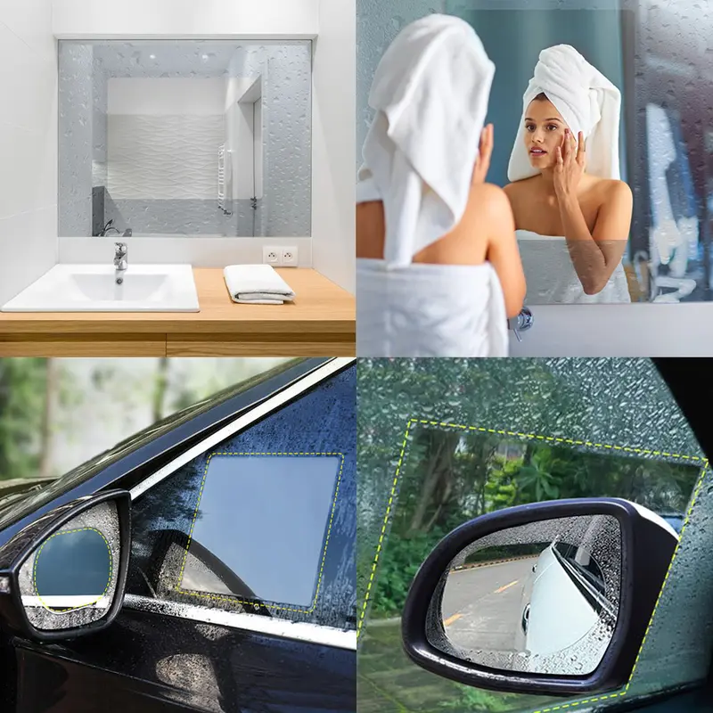 Phim trong suốt chống mưa cho ô tô, Bộ 8 cái, Phim bảo vệ gương chiếu hậu, Chống sương mù, Phim chống thấm nước 2