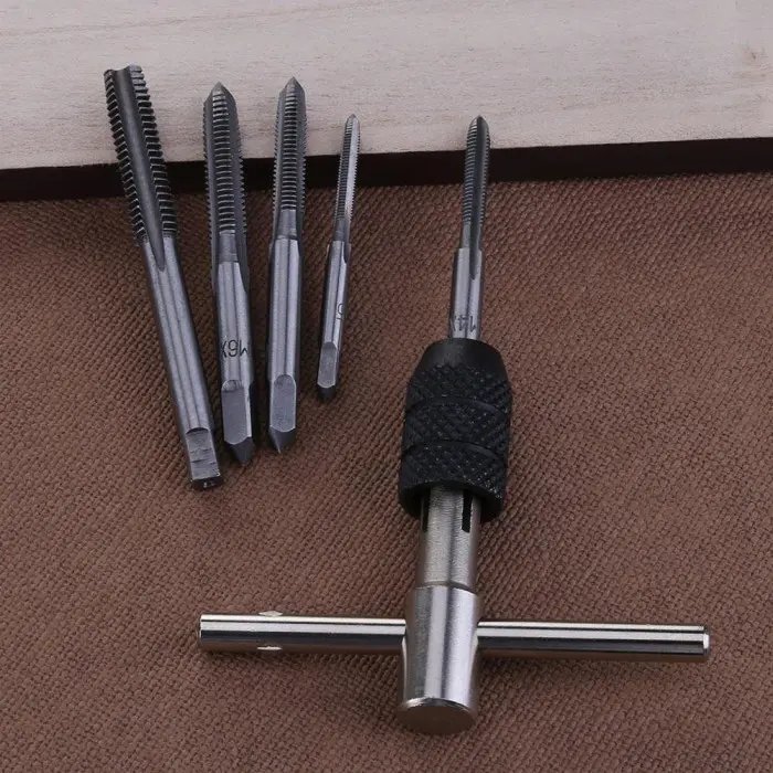 Hand Tap M3 M4 M5 M6 M8 + Gagang set 6pcs Alat Pembuat Drat Baut