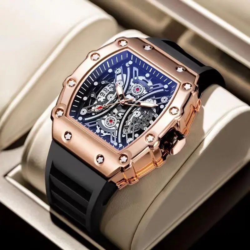 Genuine Swiss automatic mechanical watch Richard Miller watch new barrel-type luminous waterproof calendar watch