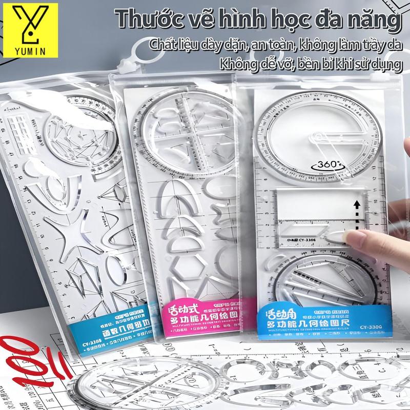 Thước kẻ đa năng 5 trong 1,Thước đo hình học,Thước đo xoay 360°,combo dụng cụ học tập