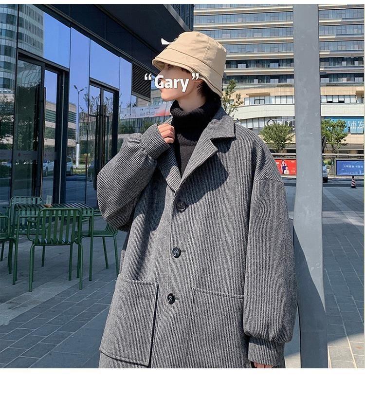 Product Introduction of Autumn Winter Cotton-Padded Coat Mid-Length Design Windbreaker Men's Korean-Style Trendy Casual Cape British Style Coat Woolen Coat 11