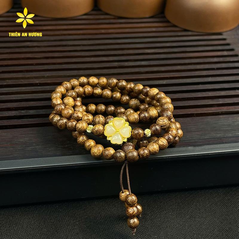 Vòng Tay Trầm Hương 108 Hạt Mix Cỏ 4 Lá May Mắn Hi Vọng Theo Mệnh - Thiên An Hương tặng kèm hộp đựng vòng tay 6