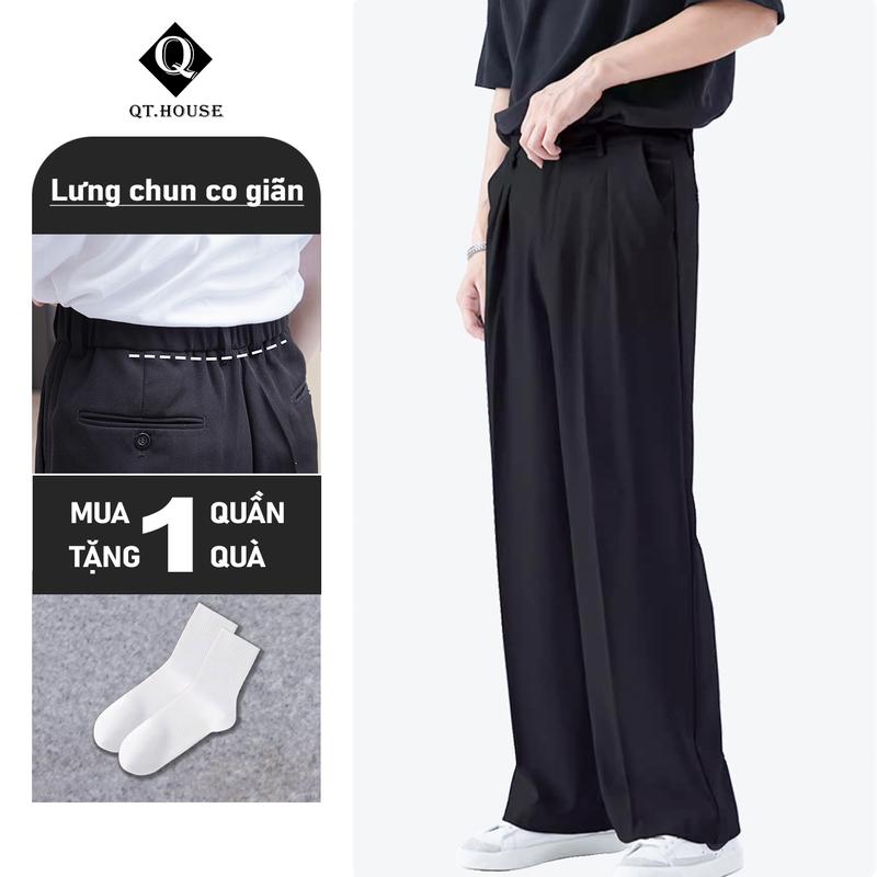 Quần Âu Nam Ống Rộng Qthouse Cạp Chun Lưng Cao Form Dáng Suông Hàn Quốc QTA05 Menswear Pants