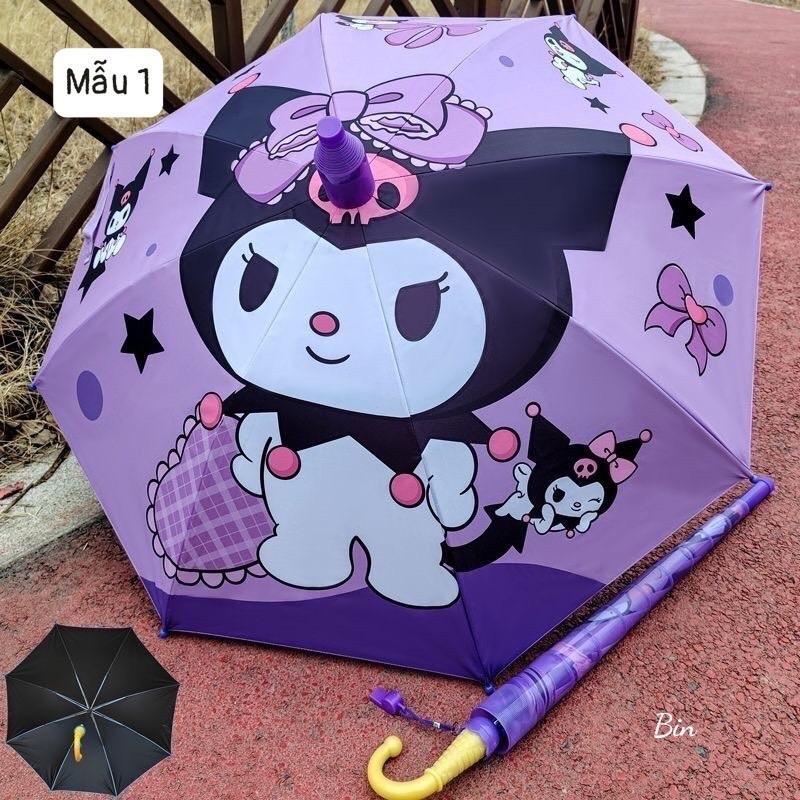￼Ô Dù Hình Kuromi, Melody Cán Dài Tặng Kèm Còi  Màu Hồng, Màu Tím Cho Bé Gái - Ô Dù Trẻ Em Cao Cấp